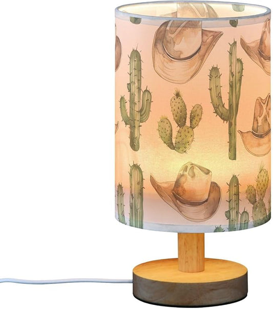 Bedside Table Lamp Western Cowboy Desert Cactus Nightstand Lamp with Wood Desk Lamps for Bedroom Living Room Nursery Office Home Decor