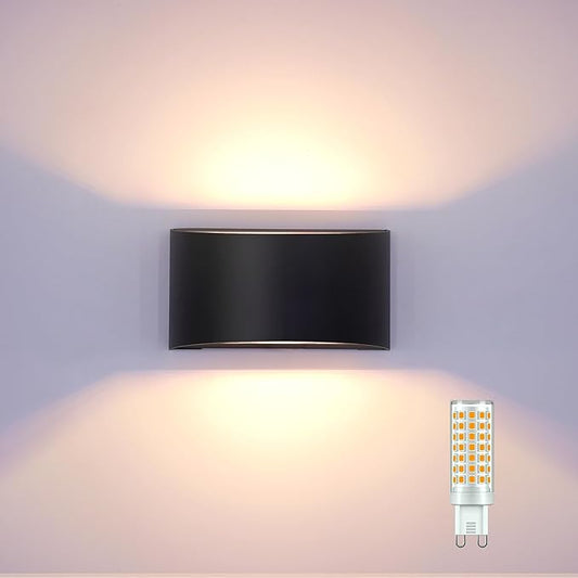 KICAAO Modern LED Wall Sconce,Warm White 3000K,Hardwired Indoor Black Wall Lights Set of 2 Up and Down Wall Mount Light for Living Room Bedroom Hallway Corridor Conservatory(with G9 Bulbs)