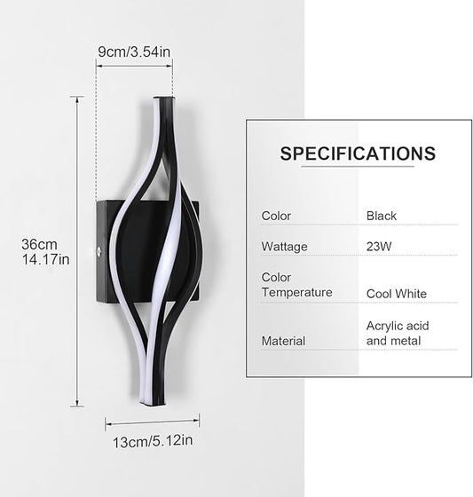 DELIPOP Modern Wall Sconces, Spiral LED Wall Sconce Lighting, 6500K Cool White Wall Light for Bedroom, Bathroom, Living Room, Hallway