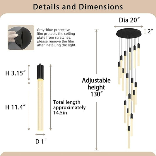 Luxurious K9 Crystal Chandelier,16-Light Large Modern Crystal Column Chandelier,Crystal Drop High Ceiling Pendant Light Fixture for Home Hotel Store