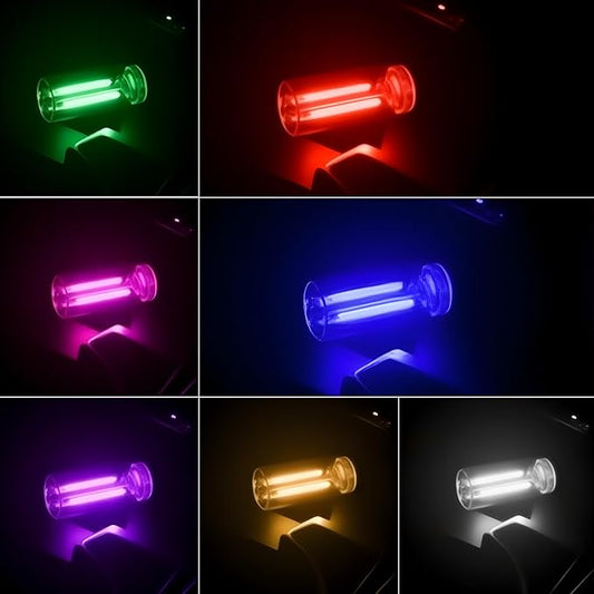 2 PCS Car USB Lights, Plug-in Retro Car Atmosphere Lamp with Touch Dimmable, Portable Mini Glass Bottle LED Bulb Night Lights for Vehicle Bedroom Hallway Camping Holiday Decoration (Red)