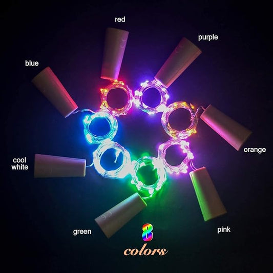 VOOKRY Wine Bottle Lights with Cork 8 Pack 20 LED 24 Built-in+6 Backup Batteries, Battery Operated Fairy Lights Mini Copper Wire Cork Lights for DIY Party Wedding Bar Decoration(8 Colors)