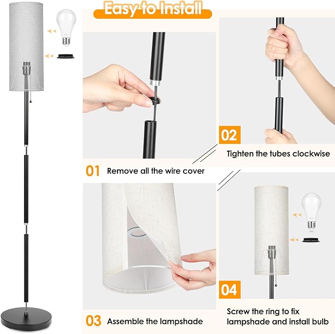 Coucrek Floor Lamp for Living Room, 3 Color Temperature Modern Standing Lamps, Minimalist Floor Lights for Bedroom, Office, Reading,Black