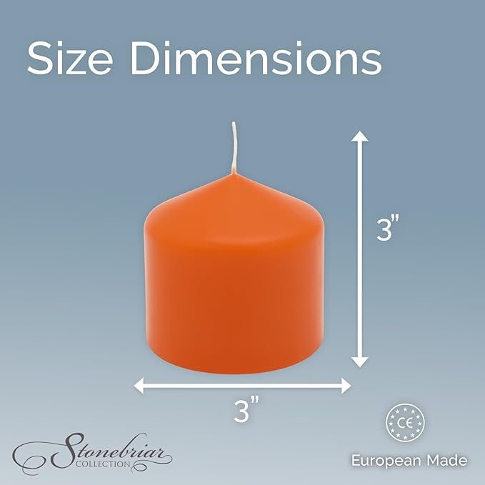Stonebriar Unscented Pillar Candles – 18 Hour Burn Time, Long-Lasting Wax Candles for Weddings, Holidays, Home Décor & Special Events, Pack of 6, Orange, 3" x 3"