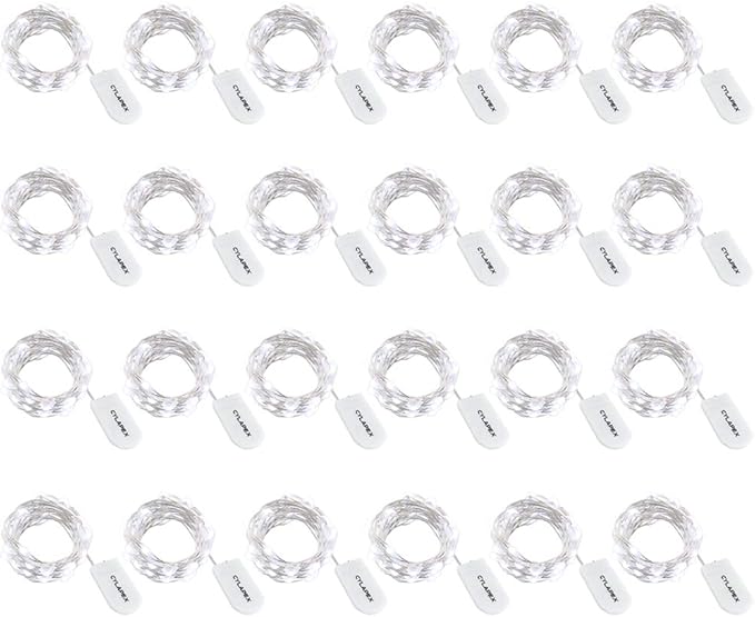 CYLAPEX 24 Pack Fairy Lights Battery Operated 7ft 20 LED Mini String Lights Silver Wire Firefly Starry Moon Lights for Wedding Mason Jars Party Christmas Centerpiece Table Decorations, Cool White