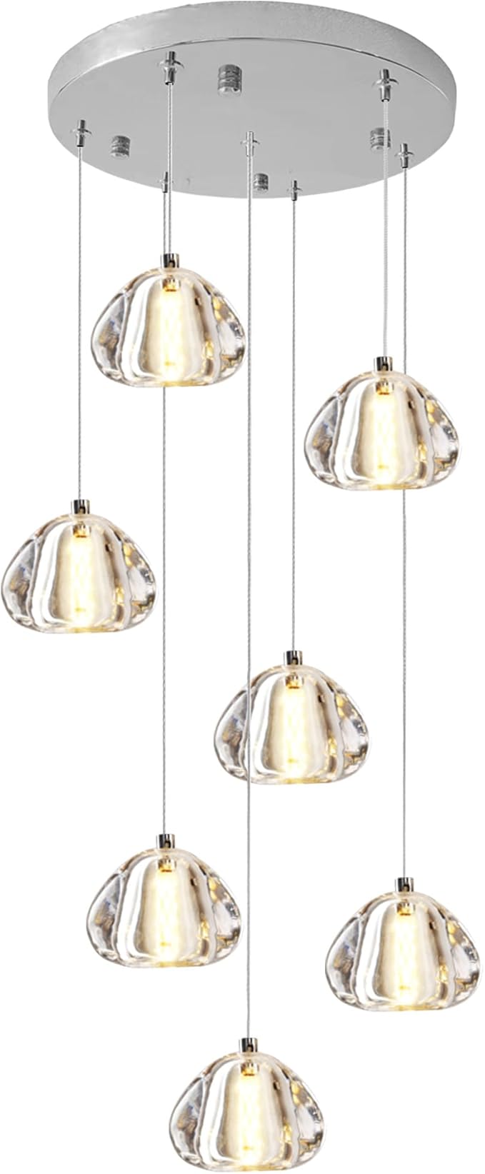 Modern Crystal Foyer Chandelier 7-Lights Raindrop Pendant Light Fixture, Bubble LED Flush Mount Staircase Living Room Light Fixture Chrome