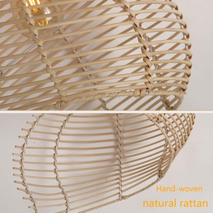 Retro Conch Pendant Lamp Hand Woven Ceiling Lighting Weave Bamboo Rattan E26 Hanging Light Fixture Retro Japanese Wicker Lamp Shade for Bedroom Restaurant Cafe Brown