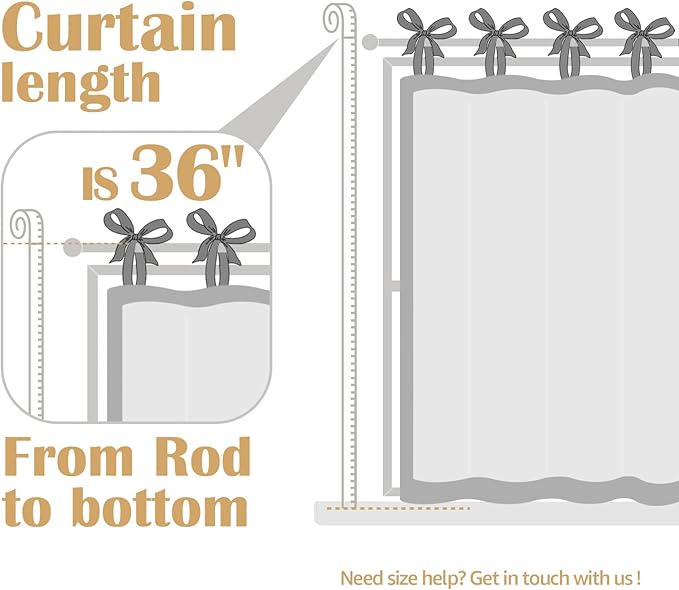 jinchan Linen Tie Top Curtains 36 Inch Length Farmhouse Cafe Curtains Set of 2 for Bedroom Bathroom Rustic Small Windows Light Filtering Crude Panels with Blue Ties