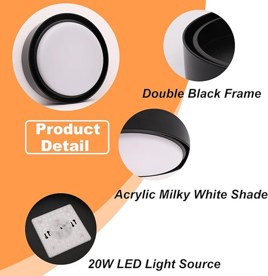 Black Flush Mount Ceiling Light, 12 Inch LED Metal Light Fixture, 3000K 4000K 5000K Dimmable Modern Lighting Fixture Ceiling for Bedroom Hallway Kitchen Bathroom
