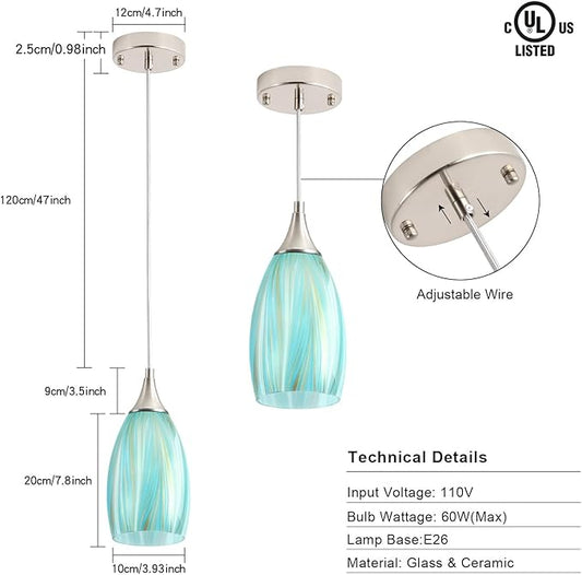 GLADFRESIT Sky Blue Serenity Pendant Light for Kitchen Islands – Artisanal Elegance with Adjustable Nylon Core and Ceramic Holder, Pack of 3 for Dining Room, Entryway (Bulb Excluded)