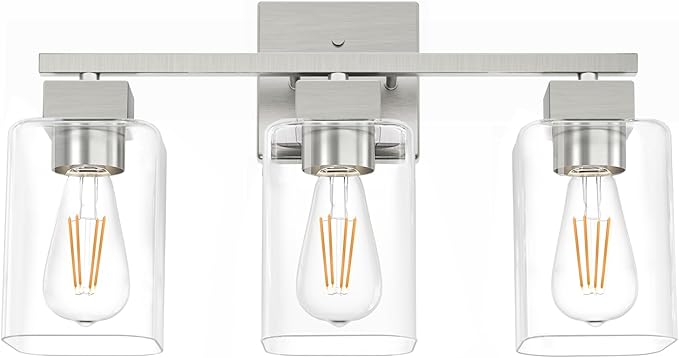 Brush Nickel Bathroom Vanity Light - 3 Light Bathroom Light Fixture Square Design & UL Certification & Square Bath Room Lights Fixture Over Mirror
