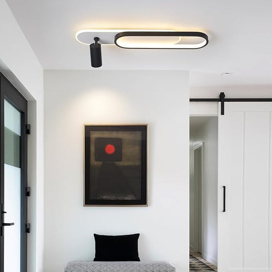 31.4Inch Modern Ceiling Light, LED Linear Ceiling Lamp with 1 Spotlight, 40W Remote Dimmable 3000K / 4500K / 6000K Black Long Flush Mount Light Fixture for Kitchen Dining Living Room Bedroom