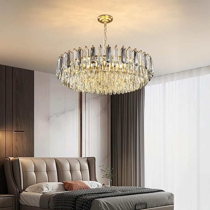 31.5" Gold Crystal Chandeliers Modern3-Tier Luxury Crystal Pendant Light Ceiling Pendant Lighting for Dinning Room Living Room Foyer