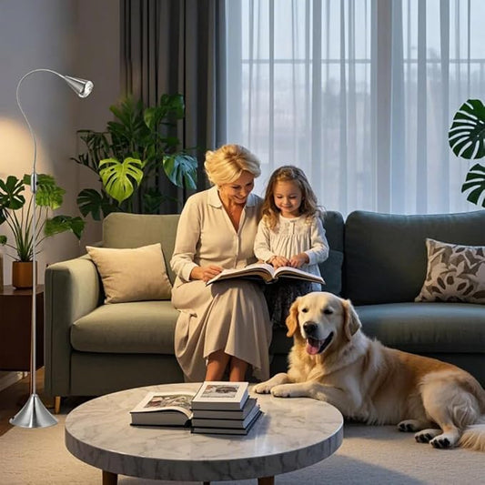 HomeFocus - LED Floor Lamp,Standing Lamp for Reading,Eye-Caring,Stepless Dimming,Floor Lamp for Living Room,Bedroom,LED 5W,Energy Efficient Super Bright (Satin Nickel)