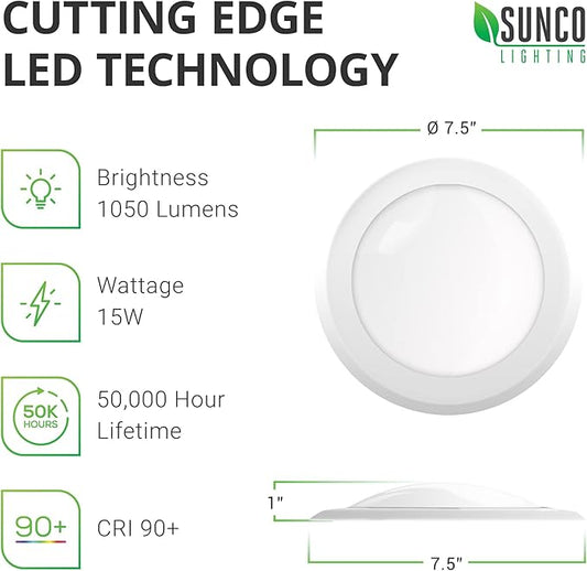 Sunco 12 Pack 5/6” LED Disk Lights Flush Mount Ceiling Light Fixture Recessed 4000K Cool White, 100W Equivalent 15W, 1050LM, Dimmable Low Profile Surface Mount ETL & Energy Star Listed