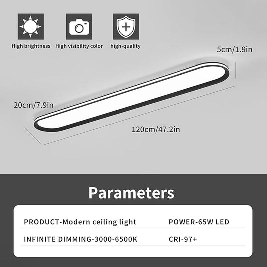 47.1 Inch Metal LED Ceiling Light,Slim, Edge Lit - 65W Full Spectrum Linear Ceiling Lamps,6500K Cool White Modern Ultra Thin Low Profile Light Fixture for Kitchen, Home & Office Hallway