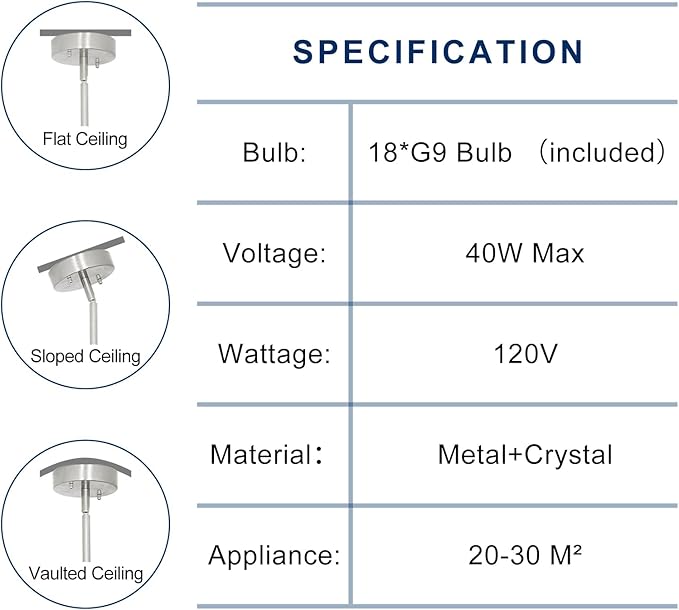 Depuley Modern Chrome Sputnik Chandelier: 18-Light Large Crystal Glass Chandelier for Living Room - Kitchen Island Light Fixture Mid Century Hanging Lamp for Dining Room (Included G9 Bulbs)