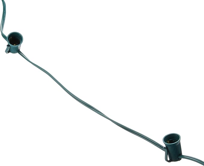 HLO Lighting C9 Light Strings | 100' Green Cord with 12" Socket Spacing, E17 Light Stringer for C9 Christmas Lights