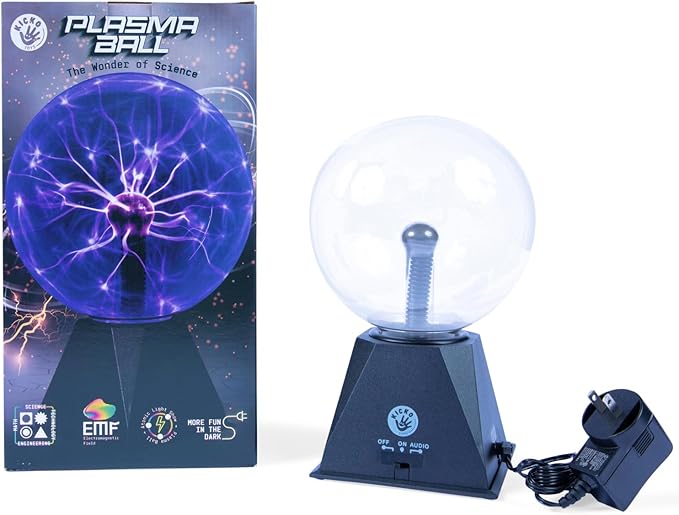 Kicko 10-Inch Plasma Ball - Blue Plasma Globe Touch and Sound Sensitive - Nebula Thunder Lightning Lamp Plug-in for Science Decor - Crystal Ball for Bedroom, Parties, Kids, and Home Decoration