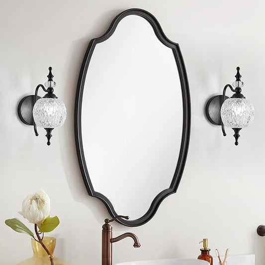 Black 1-Light Wall Light Fixtures with Crystal Glass Shade Vintage Bathroom Wall Sconces Retro Bathroom Vanity Light Fixtures for Bedroom Living Room Farmhouse