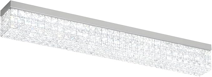 ykolupty L 40" Modern Rectangle Chandelier Silver Rectangular Flush Mount Chandelier Crystal Ceiling Light Fixture for Dining Living Room Kitchen Island