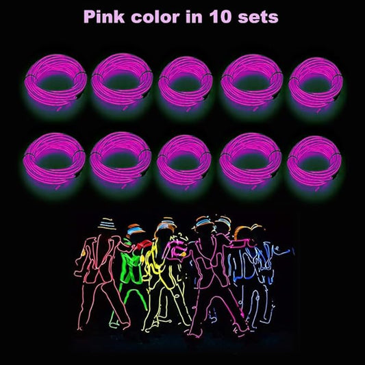 MaxLax EL Wire Pink 10-Pack, 16.4ft/5m Neon Light Wire with Noise Reduction and Battery Pack…