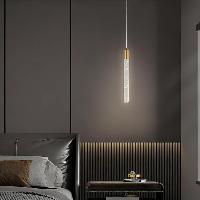 Gold Bubble Crystal Pendant Light, 1-Light Modern Mini Chandelier with Integrated LED, Adjustable Hanging Crystal Rod Chandelier for Kitchen Island Dining Room Entryway
