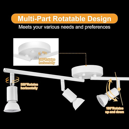 4 Light Track Lighting Fixture, GU10 Rotatable Heads, Matte White, Bulbs Not Included, Perfect for Kitchen, Office, Laundry, Dining Room