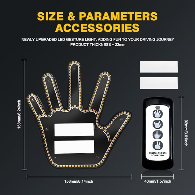 LED Gesture Light Comical Car Finger Light with Remote Ideal Gifted Car Accessories Funny Back Window Sign Car Gadget & Road Rage Sign Give The Love & Wave & Yead to Drivers-Amber