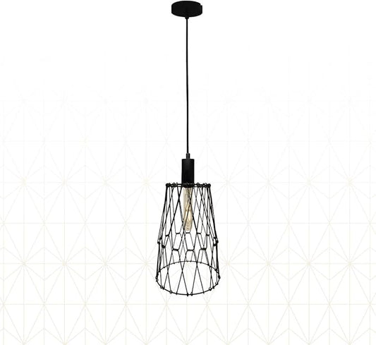 Royal Designs, Inc. Foldable Industrial Metal Pendant Light with Adjustable 7 ft Long Lamp Cord & Canopy, Create 9 Different Shapes, Black, Single
