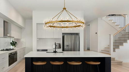 48 Inch Gold Crystal Wagon Wheel Chandelier, Modern Farmhouse Round 48-Lights Pendant Lighting Fixture, for High Ceilings Living Room, Bedroom, Foyer