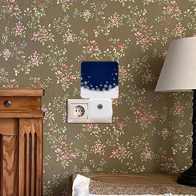 Snowflakes Night Light Plug-into Wall Merry Christmas A Snowy Winter Nightlight Lamp with Dusk to Dawn Sensor, Led Lamp 0.5W Energy Efficient for Home Decor