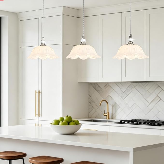 1 Piece Brushed Nickel Chandelier Light Fixtures with White Glass Shade, Brushed Nickel Finish Pendant Light,Hanging Light for Dining Room,Hallways,Living Room,Bedroom
