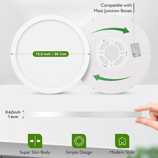 15 Inch Large LED Flush Mount Ceiling Light Fixture, 30W 4000Lm Dimmable Modern Recessed Ceiling Lamp, 5000K Daylight White Super Slim Low Profile Ceiling Light for Kitchen Bedroom Hallway, 1-Pack