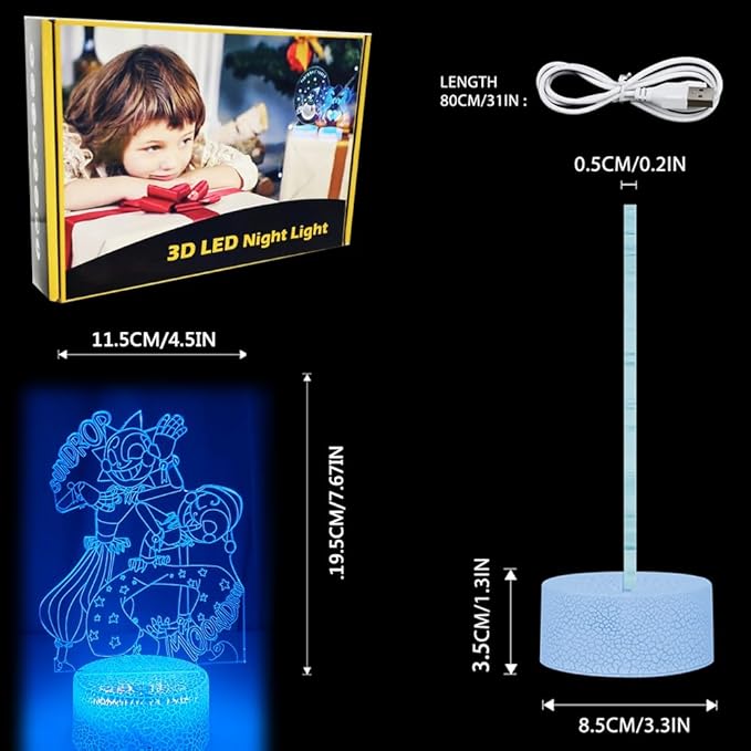 3D Illusion Night Light LED Lamp with Remote Control 16 Color Changing Visual Bedroom Decoration (Smiles 1)