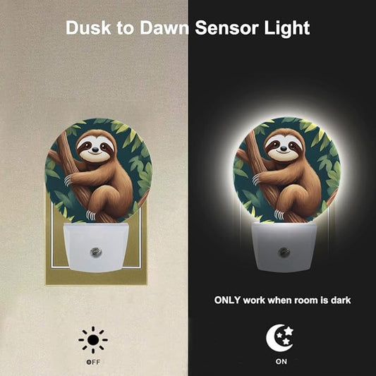 EKOBLA Sloth Plug-in Night Light, Adorable Jungle Animal LED Nightlight with Auto Sensor for Bedroom, Bathroom & Kitchen
