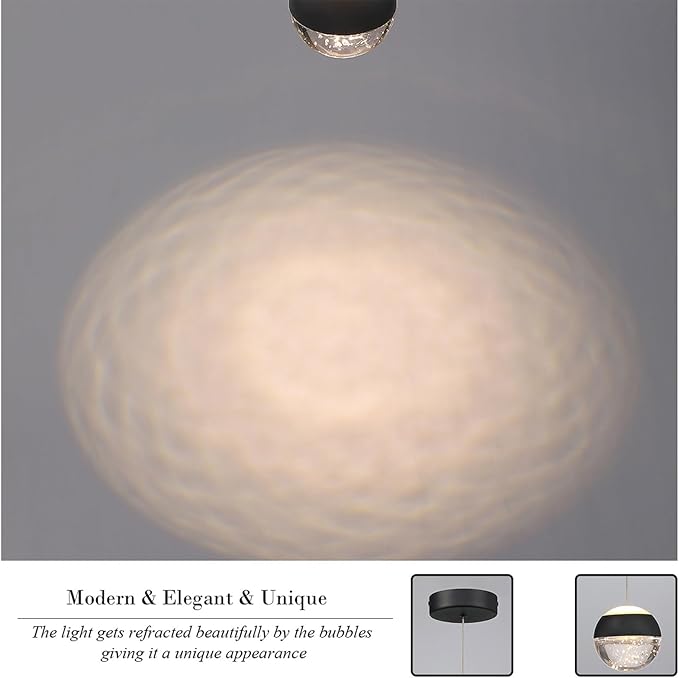 JoollySun Crystal Pendant Light Fixture: Modern Black Mini Hanging Lights for Kitchen Island Bathroom