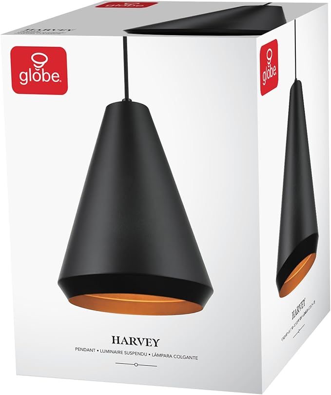 Globe Electric Harvey 1-Light Pendant Lighting, Matte Black, Black Fabric Cord, Bulb Not Included