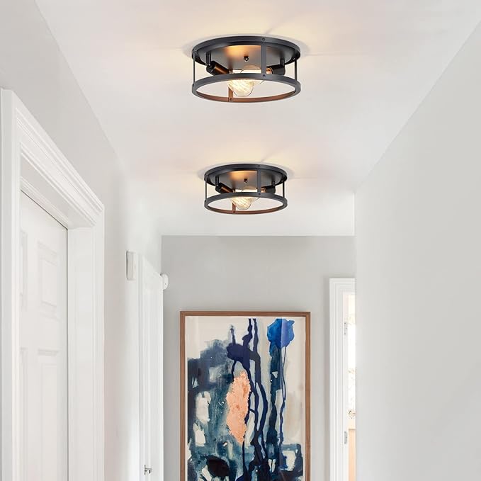 SKEJAO 13 inch Black Flush Mount Ceiling Light Fixture,2-Light Hallway Light fixtures Ceiling,Light Fixtures Ceiling Mount for Kitchen,Farmhouse,Bedroom (2 Pack)