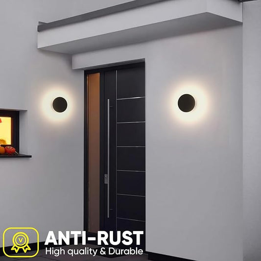 2 Packs LED Wall Light Outdoor Indoor Modern Wall Sconce Mini Sconce Outdoor Wall Lights Aluminum Waterproof Black Wall Mount Light LED Wall Sconces Warm White 3000K (Round)