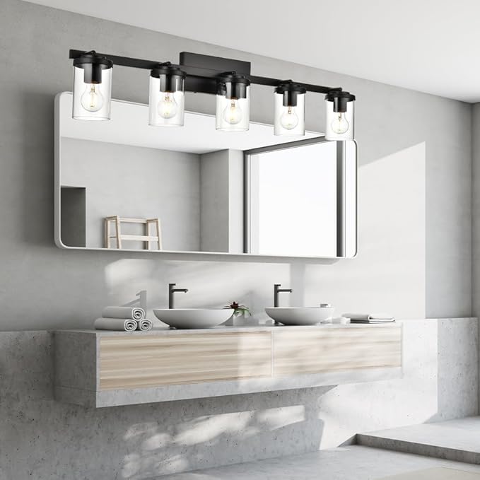 BONLICHT 5 Light Spotlight Track Lighting Modern Semi Flush Mount Ceiling Light Industrial Vintage Black Wall Sconce Vanity Light Fixtures Farmhouse Bathroom Wall Mount Lights with Clear Glass Shade