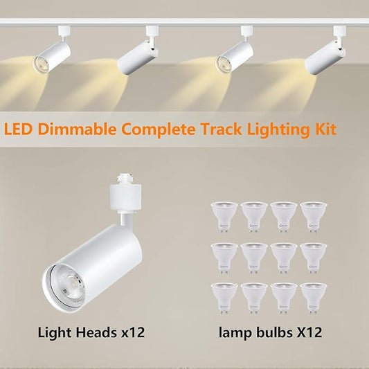 12PCS LED White Track Lighting Heads (No Track Rails) with Replaceable GU10 Bulbs, 3000K Warm White Ceiling Spotlight Fixtures for Accent Lighting for Home, Store, Moblie Cart and Office