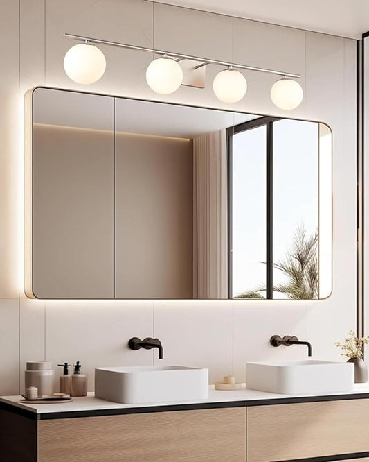 New Bathroom Vanity Light Fixtures 4 Lights Brushed Nickel Glass Shade Modern Wall Bar Sconce Over Mirror((Exclude G9 Bulb)