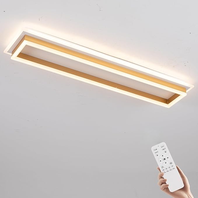 Dimmable Led Ceiling Light with Remote Control Modern Linear Flush Mount Ceiling Lighting Fixture Acrylic Long Ceiling Lamp for Living Room Kitchen Dining Room Hallway (Gold,39.3inch)