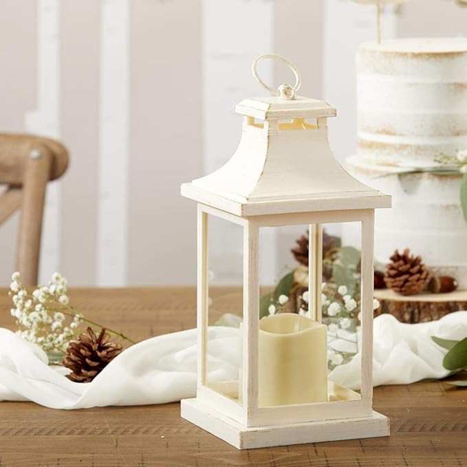 Kate Aspen LED Vintage Decorative Ivory Hampton-Rustic Home Shelf Decor Lantern, One Size (Pack of 2)