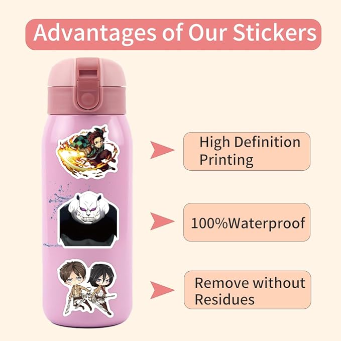200Pcs Kids Demon Manga Slayer Stickers Mixed Pack,Cartoon Characters Stickers Movie Decorative Sticker for Kids Teens Adults Waterproof Sticker for Water Bottle Laptop (mixA200)