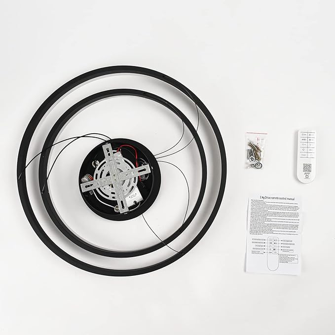 2-Rings Modern LED Chandelier Black for Dining Room, Dimmable Pendant Lighting with Remote Control Circular Flush Mount High Ceiling Light for Bedroom Living Room Foyer, 3000K-6500K