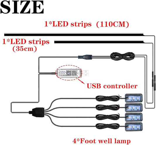 LED Interior Car Strip Light, Multicolor RGB 6 in 1 Optic Ambient Lighting Kits,Dual Control with Switch and A P P, Neon Lights On Car Dashboard with Music Sync Mode (6 in 1)