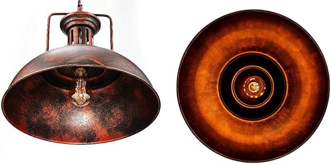Industrial Dome Pendant Light Fixture, Farmhouse Barn Hanging Ceiling Lighting for Kitchen Island, Dining Room, Rustic Bronze Metal