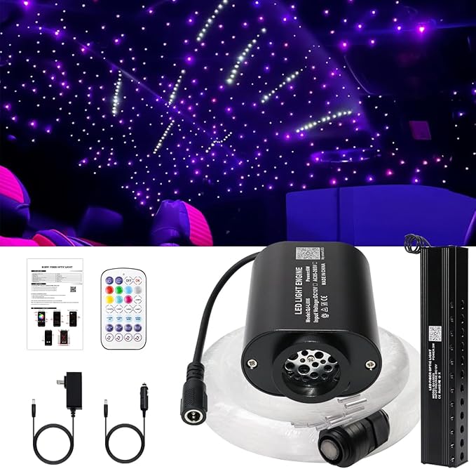 AMKI Mini 6W 600pcs 0.03in 13.1ft Twinkle Starlight Headliner Kit+180pcs Meteor Shooting Star Pure White,Sound Activated Fiber Optic Starlight Box APP/Remote Control for Car Home Star Ceiling Decor